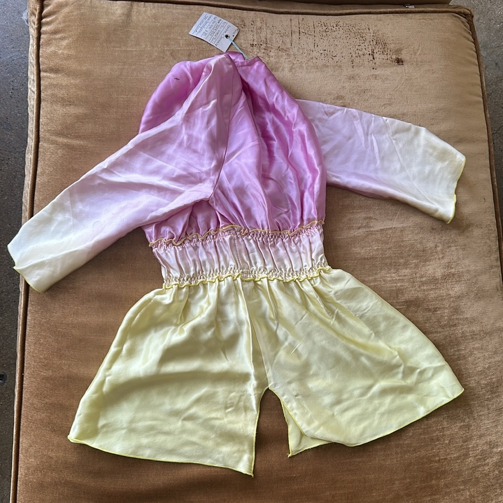 Silk Charmeuse satin V neck Tunic Blouse Flare sleeve Tie dye lilac Pink Lemon